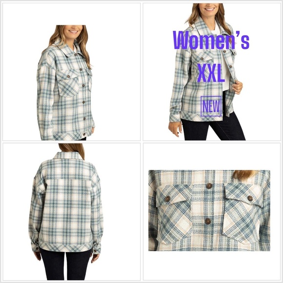 Women's Boston Traders XXL 20 - 22 Button Shirt Jacket Shacket Plaid Teal Blue - Picture 1 of 9